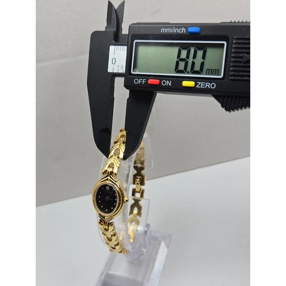 Wittnauer LU8034 Womens Swiss Quartz Gold Tone Black Dial Oval Watch New Battery